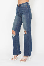Judy Blue Full Size Hw Ripped Knee Dad Jeans Plus Size - Ladyez