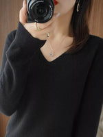 V-Neck Solid Color Sweater