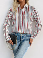 Perfee Contrast Striped Collared Neck Long Sleeve Shirt