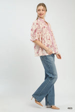 Umgee Mixed Print Button Front Top