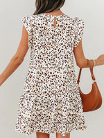 Leopard Ruffled Flutter Sleeve Keyhole Back Mini Dress