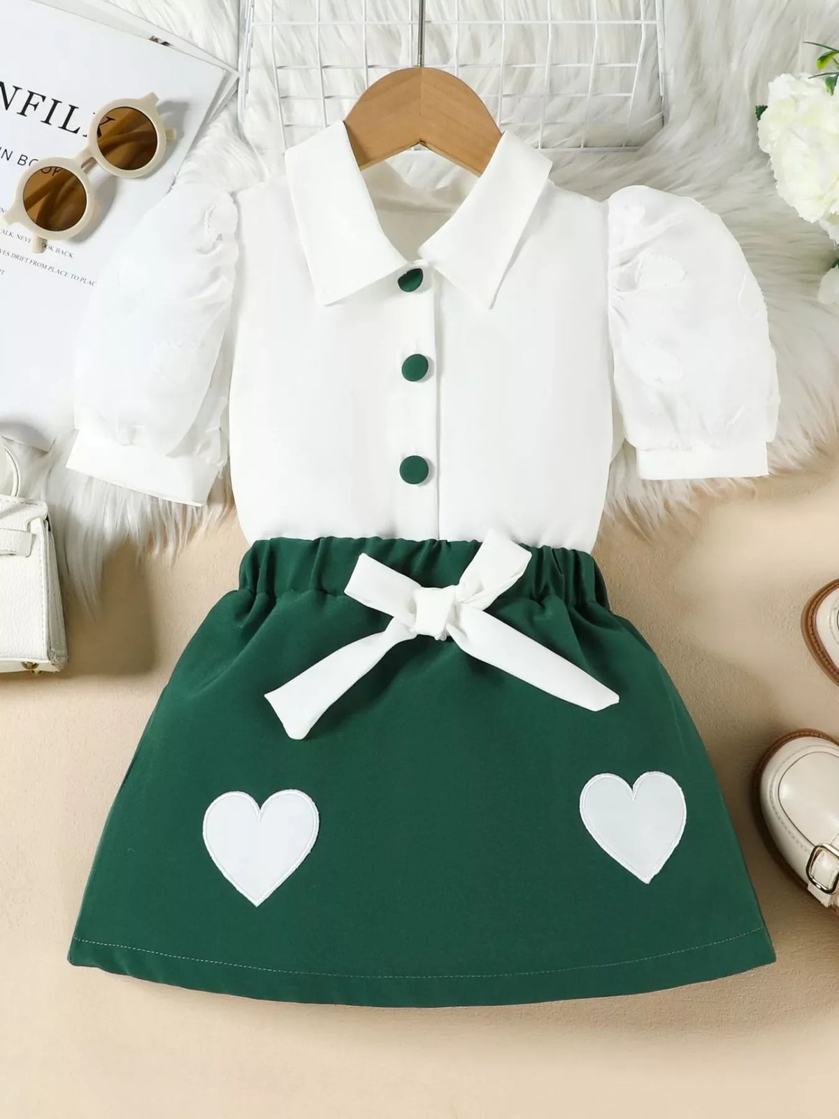 Children's Puff Sleeve Top & Skirt Set