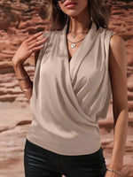Sleeveless Wrap Draped Blouse - Ladyez
