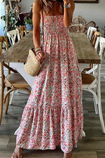 Smocked Floral Spaghetti Strap Dress - Ladyez