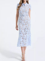 Floral Lace Short Sleeve Midi Dress