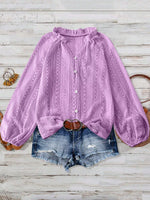 Lace Notched Long Sleeve Shirt