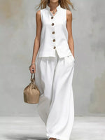Sleeveless Button-Down Top and Wide-Leg Pant Set