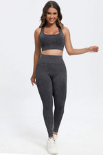 3 Piece Washed Square Neck Wide Strap Active Set - Ladyez