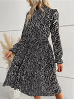 Animal Print Mock Neck Flounce Sleeve Dress