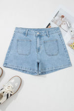High Rise Patch Pocket Denim Shorts