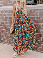 Floral Print Thin Straps High Waist Maxi Dress - Ladyez