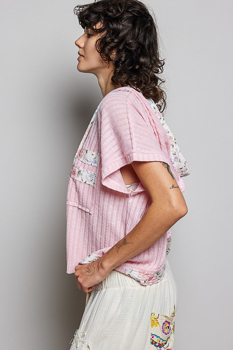 POL Short Sleeve Hooded Top with Back-Open Detail