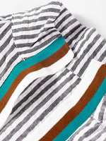 Striped Print Contrast Patchwork Detail Split Neck Blouse