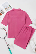 Solid Color Textured Buttoned Shirt and Casual Pants Set