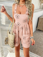 Devine Flower Wide Strap Overalls with Pockets - Ladyez