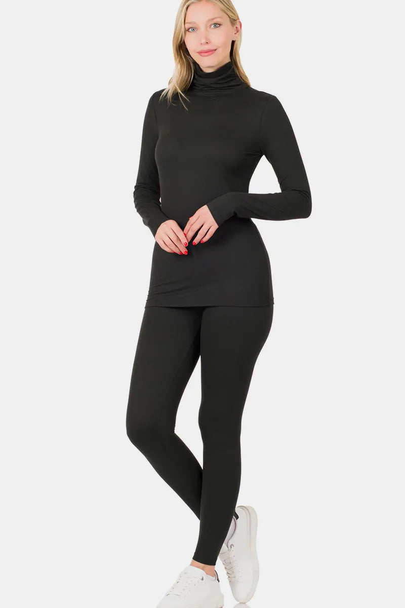 Zenana Full Size Turtleneck Top and Leggings Lounge Set - Ladyez