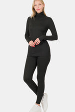 Zenana Full Size Turtleneck Top and Leggings Lounge Set - Ladyez