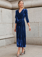 Surplice Puff Sleeve Midi Dress - Ladyez