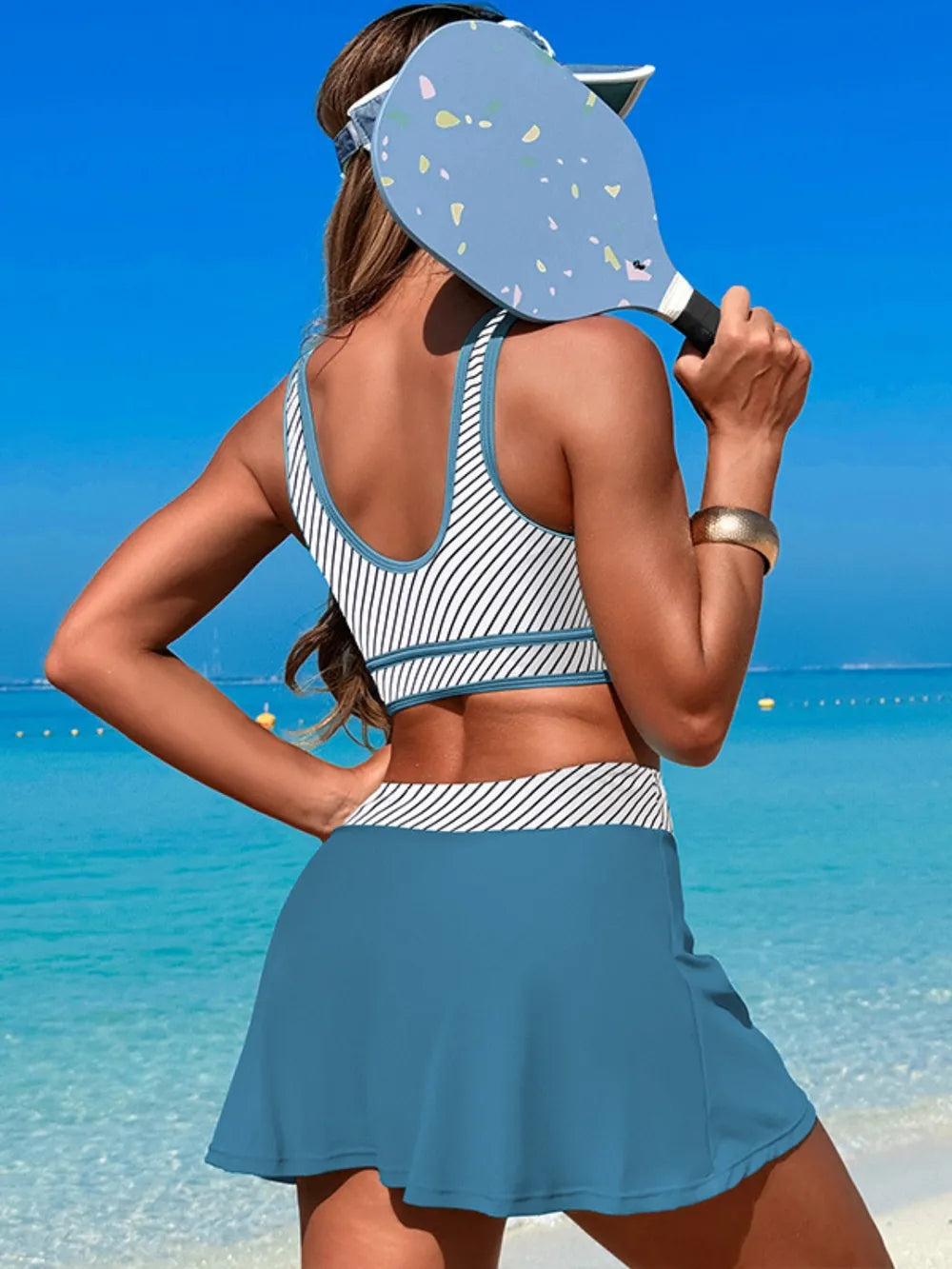 Scoop Neck Top and Skort Swim Set - Ladyez