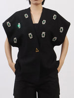 Plus Size Rhinestone Relaxed Fit Vest Coat
