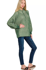 Zenana Ribbed Two Tone Half Zip Sweater