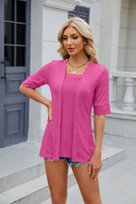 Texture Square Neck Half Sleeve Blouse