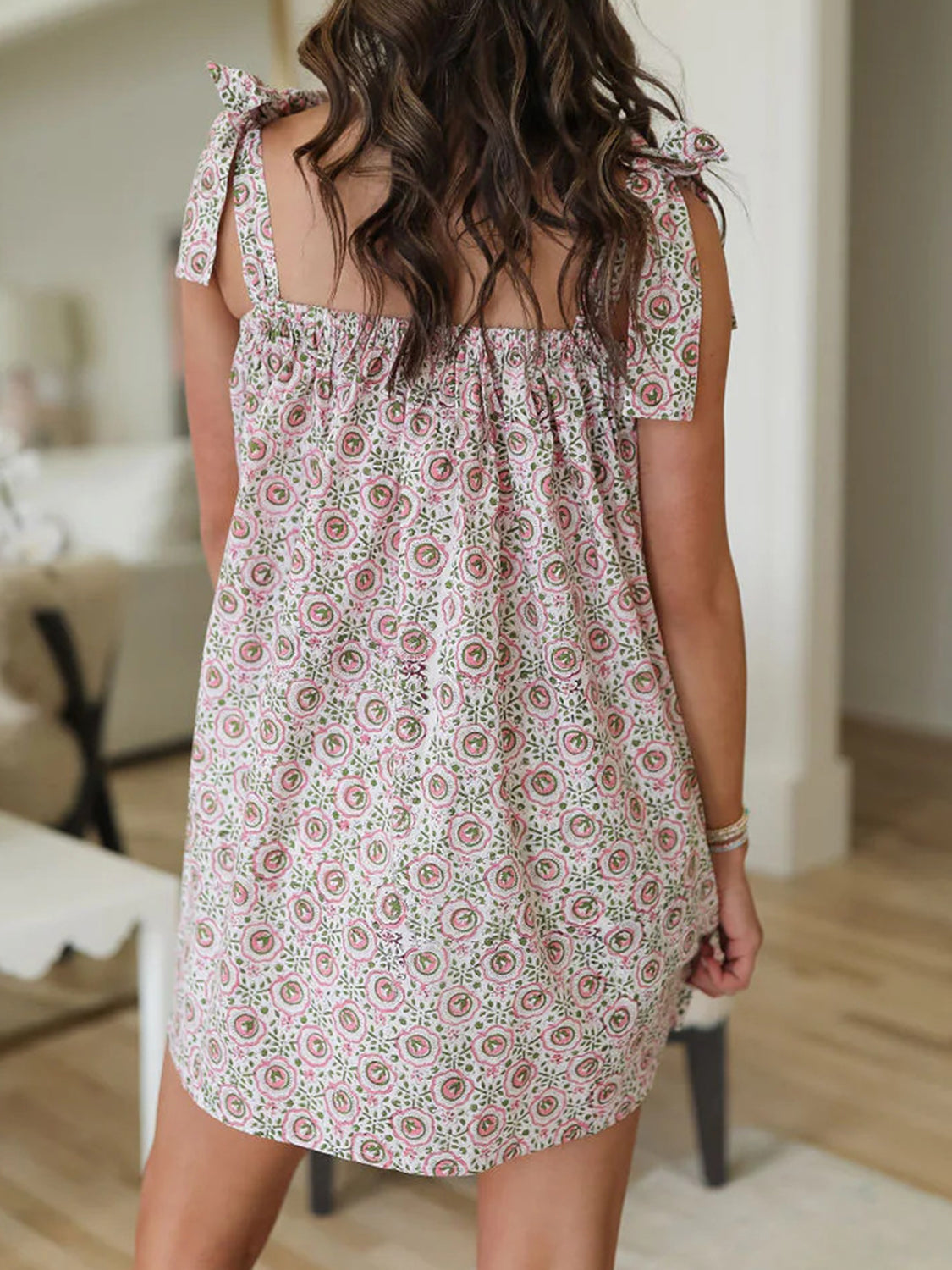 Printed Tie Shoulder Mini Cami Dress - Ladyez