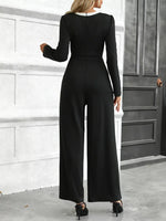 Button-Decor Long Sleeve Wide Leg Jumpsuit