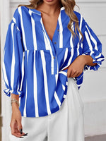 Striped Button Front Notched Blouse