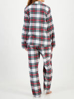 Plaid Collared Neck Button Up Top and Pants Lounge Set - Ladyez