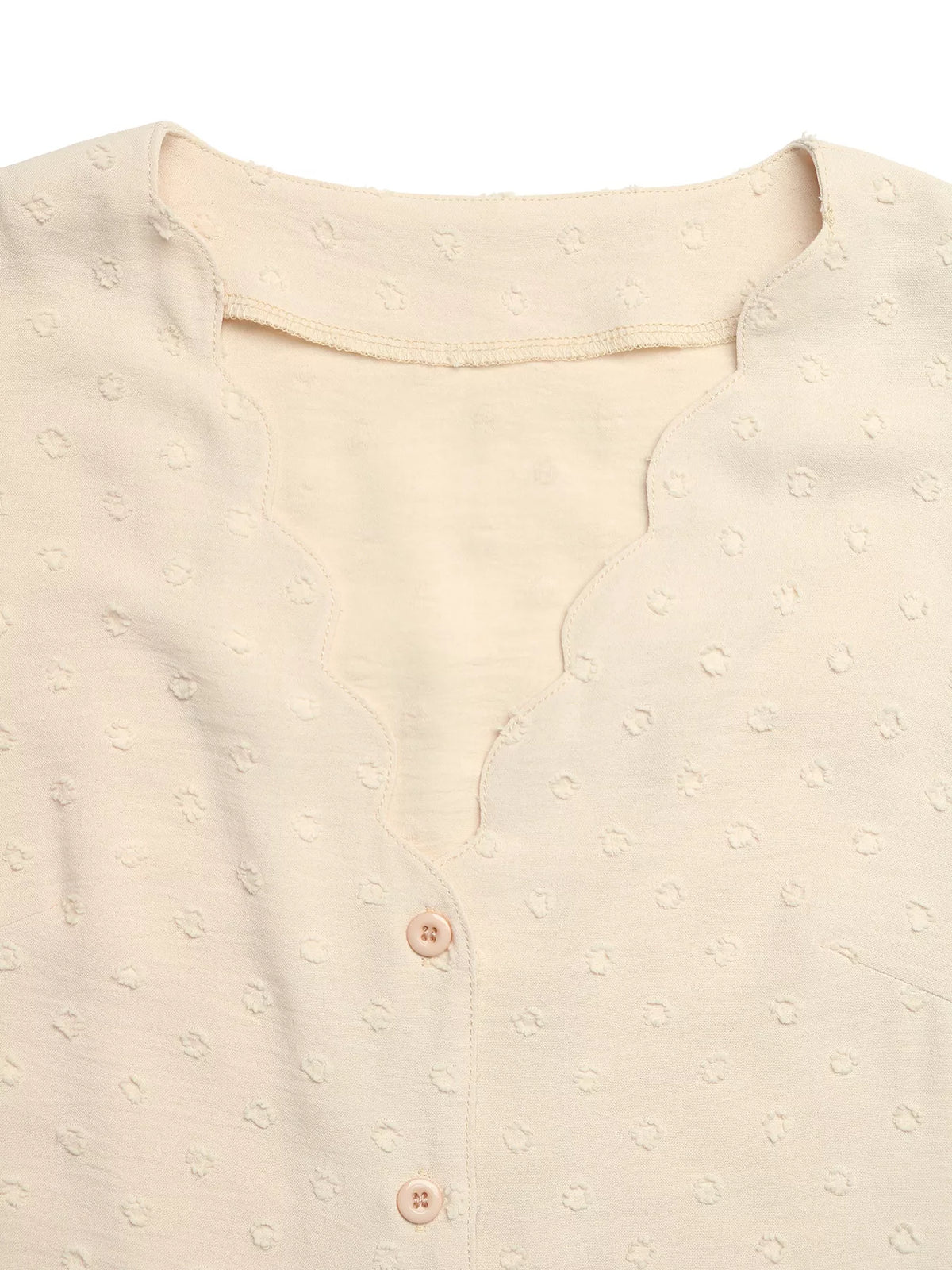 Swiss Dot Ruffled Button-Down Shirt