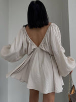 Deep V-Neck Balloon Sleeve Dress