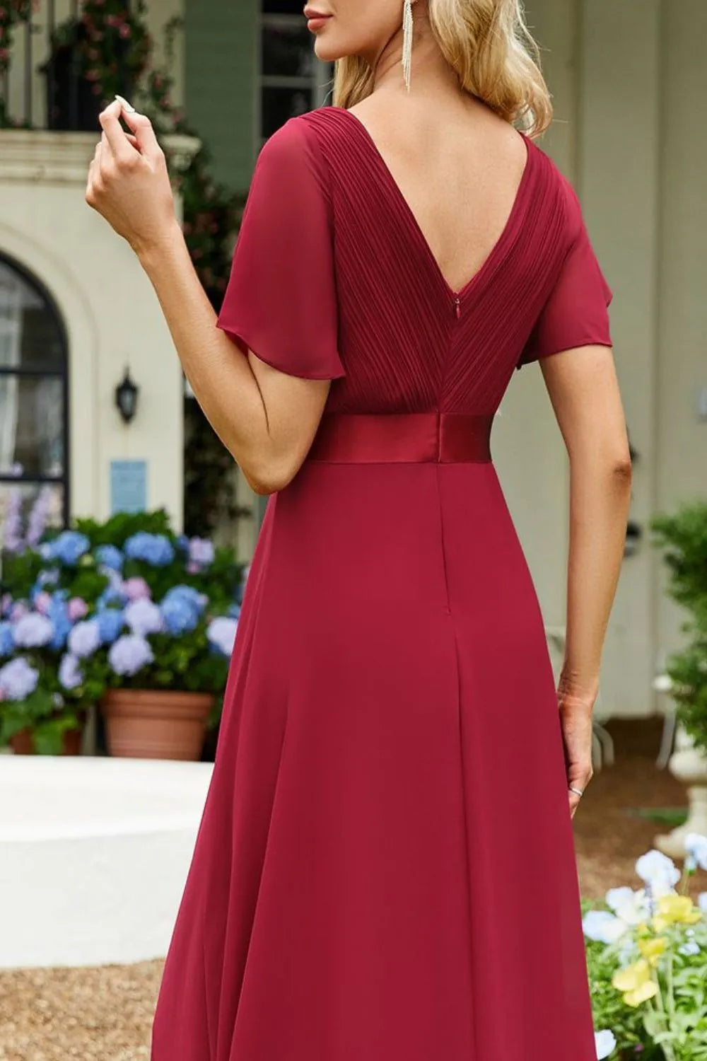 Surplice Flutter Sleeve Maxi Dress - Ladyez