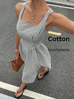 Striped Square Neck Midi Dress