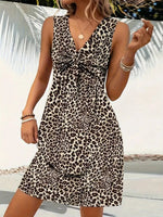 Leopard V-Neck Sleeveless Mini Dress