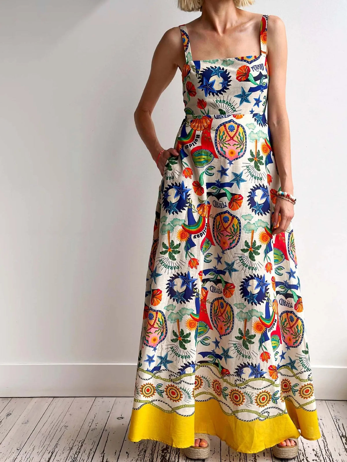 Printed Square Neck Maxi Dress - Ladyez