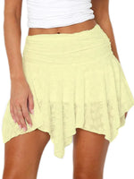 Asymmetric Hem Lace Ruffle Mini Skirt