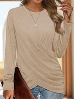 Ruched Round Neck Long Sleeve T-Shirt - Ladyez
