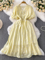 Floral Puff Sleeve A-Line Midi Dress