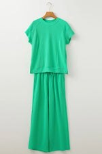 Ribbed Knit Round Neck Top and Pants Casual Set