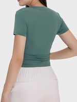 Millennia Ruched Round Neck Short Sleeve Active T-Shirt - Ladyez