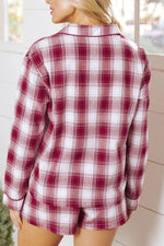 Plaid Long Sleeve Shirt and Drawstring Shorts Lounge Set