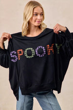 BiBi Spook Plaid Letter Print Oversized Sweatshirt
