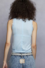 POL Round Neck Cropped Tank with Lace Trim