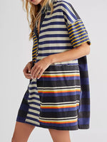 Striped Oversized Half Button Shirt Dress