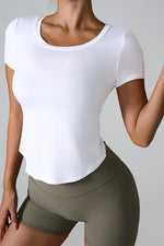 Cutout Round Neck Short Sleeve Active T-Shirt - Ladyez