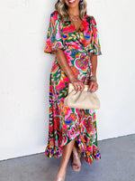 Floral Print Wrap Maxi Dress with Ruffle Details - Ladyez