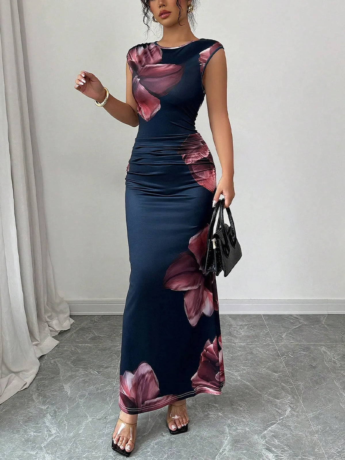 Floral Print Sleeveless Bodycon Maxi Dress - Ladyez