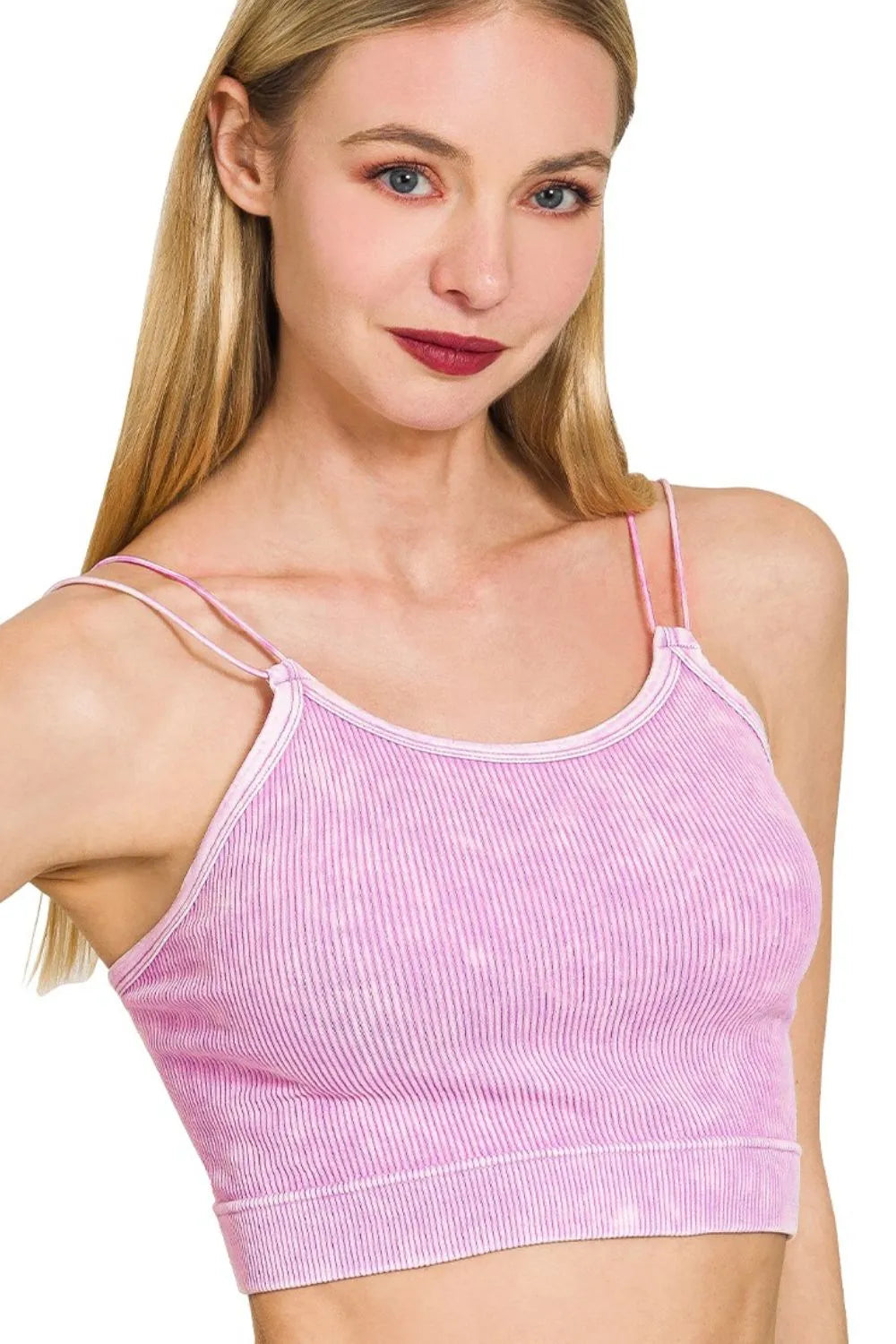 Zenana Washed Ribbed Seamless Double Strap Brami - Ladyez