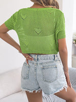 Crochet Heart Pattern Tie Front Cardigan